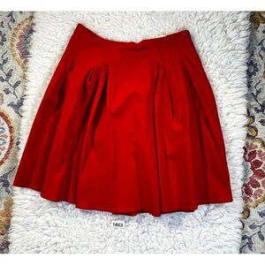 Grace Karin Womens Pleated Skirt XL Red Solid Pockets Side Zip Career Party